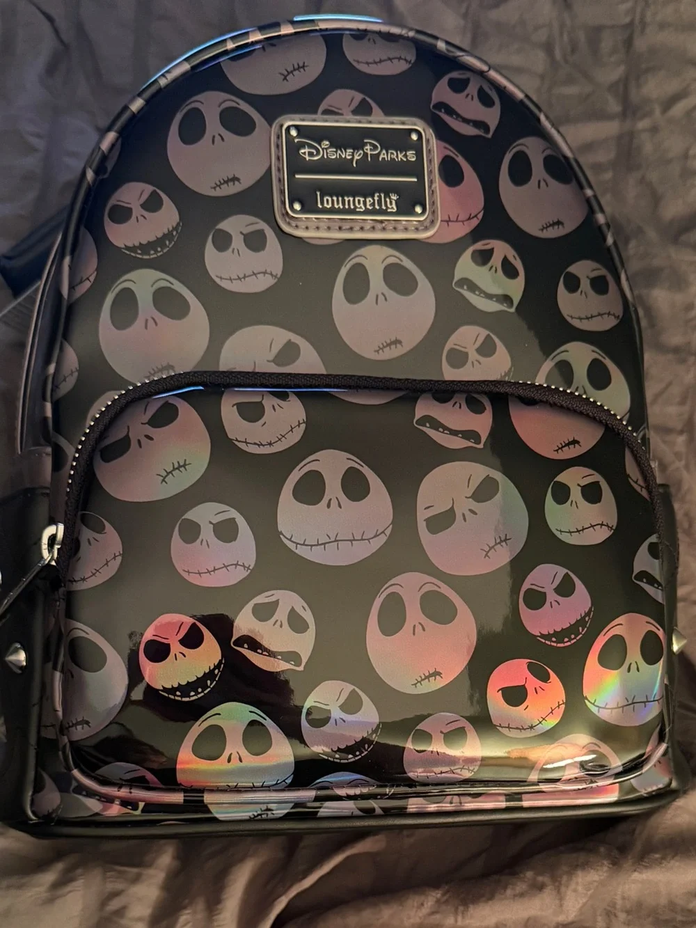 Loungefly Black Holographic Jack Skellington Mini Backpack